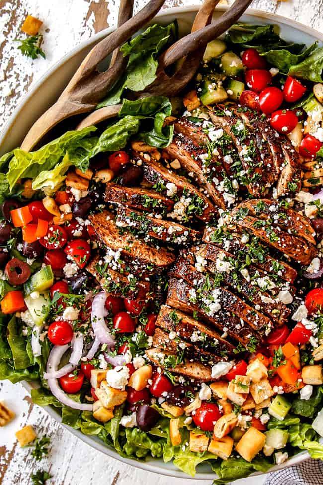 Greek Salad Recipe with Chicken and Tzatziki Dressing