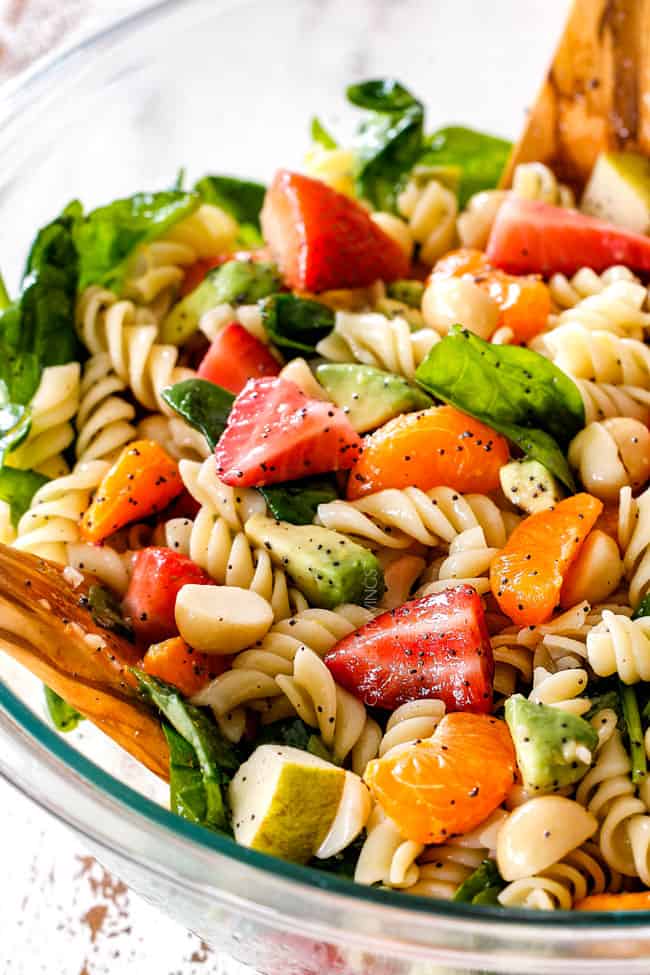 Strawberry Avocado Pasta Salad with Poppy Seed Dressing