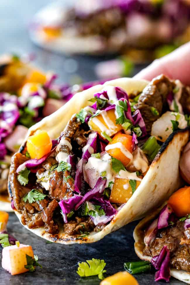 Bulgogi Korean Tacos with Asian Pear Mango Slaw