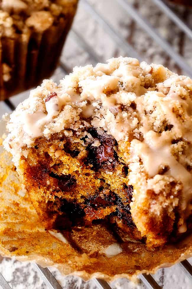 Pumpkin Muffins with Chocolate Chips (and Pecan Streusel)