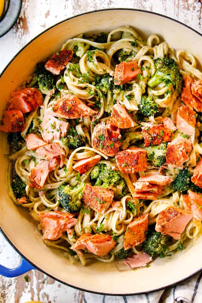 Salmon Pasta in Lemon Garlic Cream Sauce