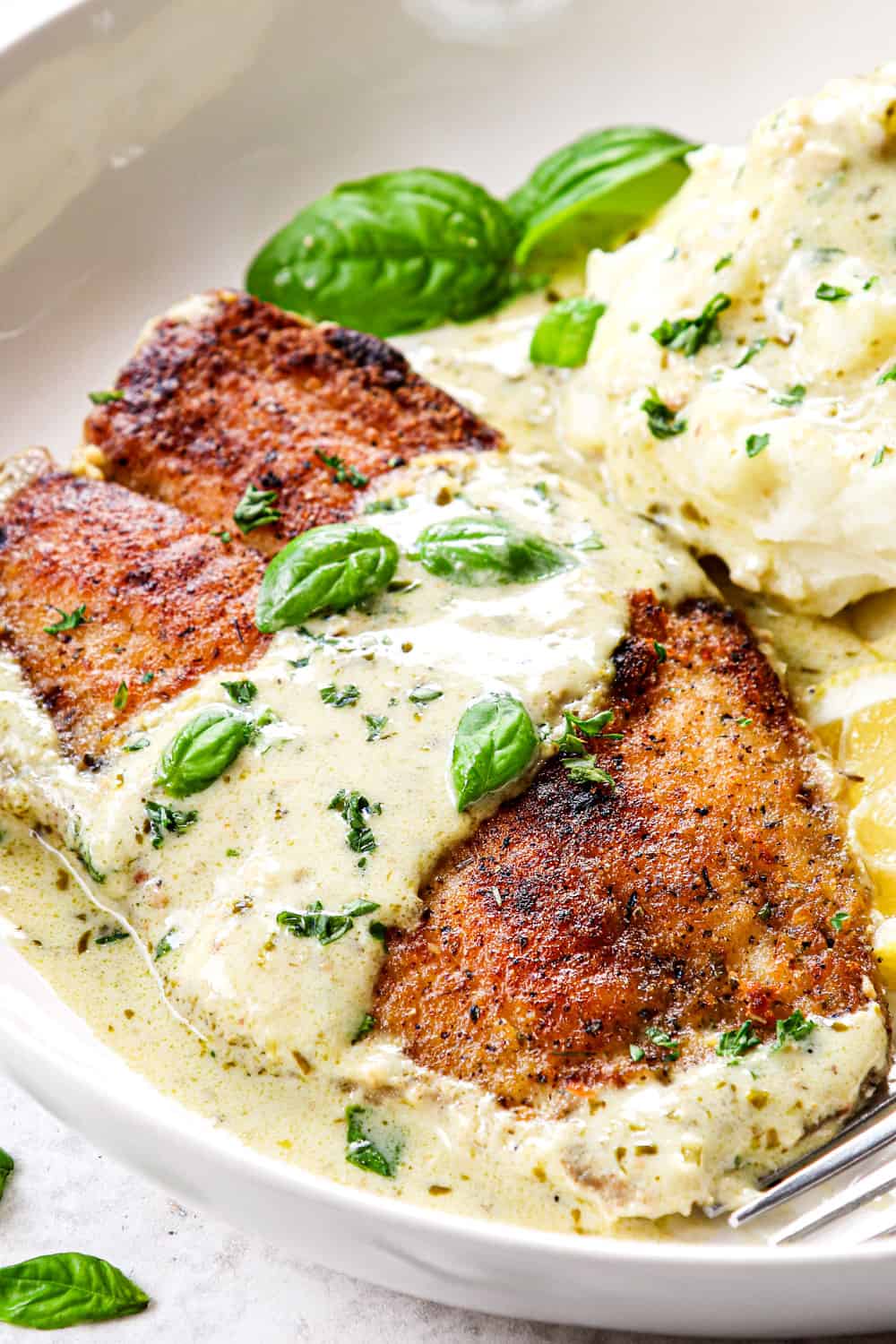 Pan Fry Tilapia with Pesto Cream Sauce