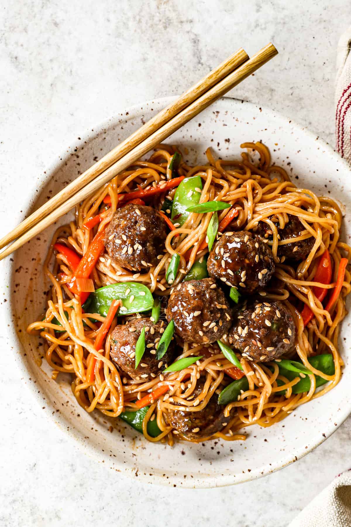 Asian Meatballs with Yakisoba