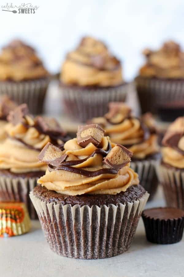 Peanut Butter Cup Stuffed Chocolate Peanut Butter Cupcakes