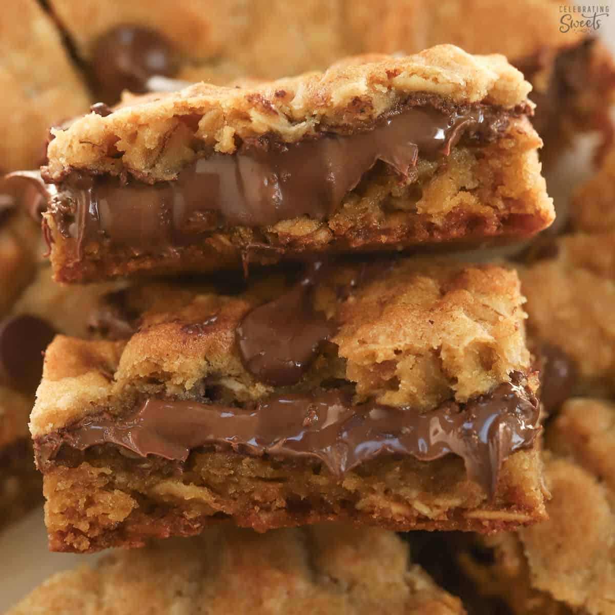 Nutella Stuffed Oatmeal Cookie Bars