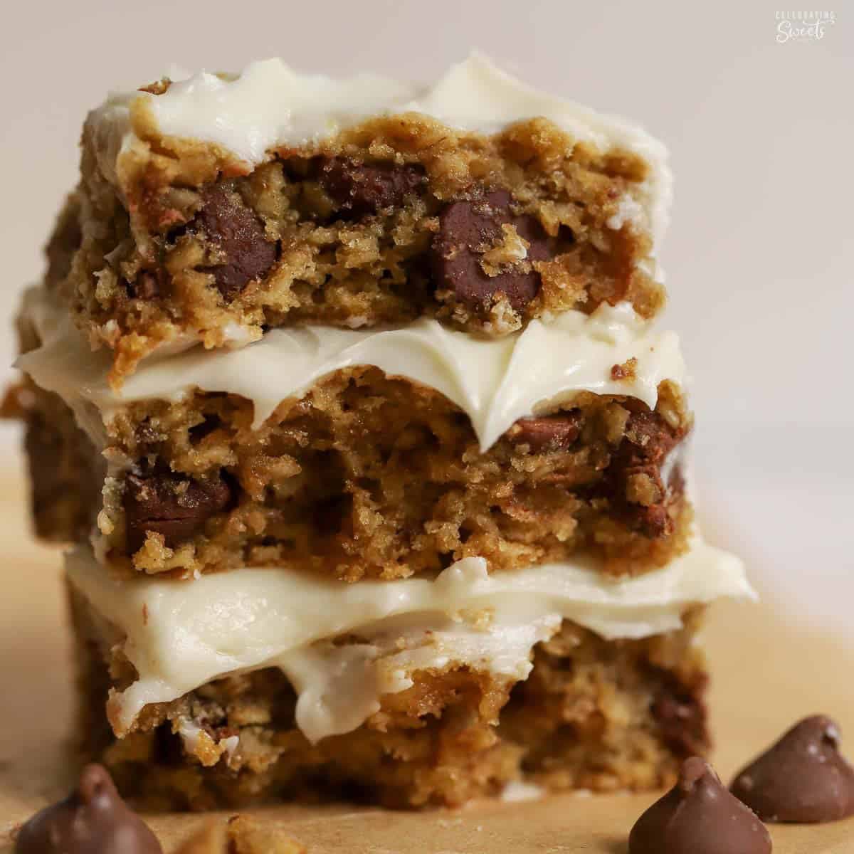 Oatmeal Chocolate Chip Bars with Cream Cheese Frosting