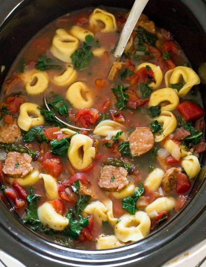 Slow Cooker Tortellini Sausage and Kale Soup