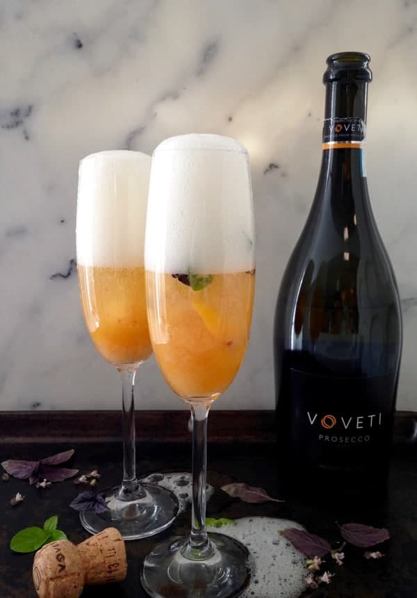 Basil Peach Bellini Cocktail Recipe