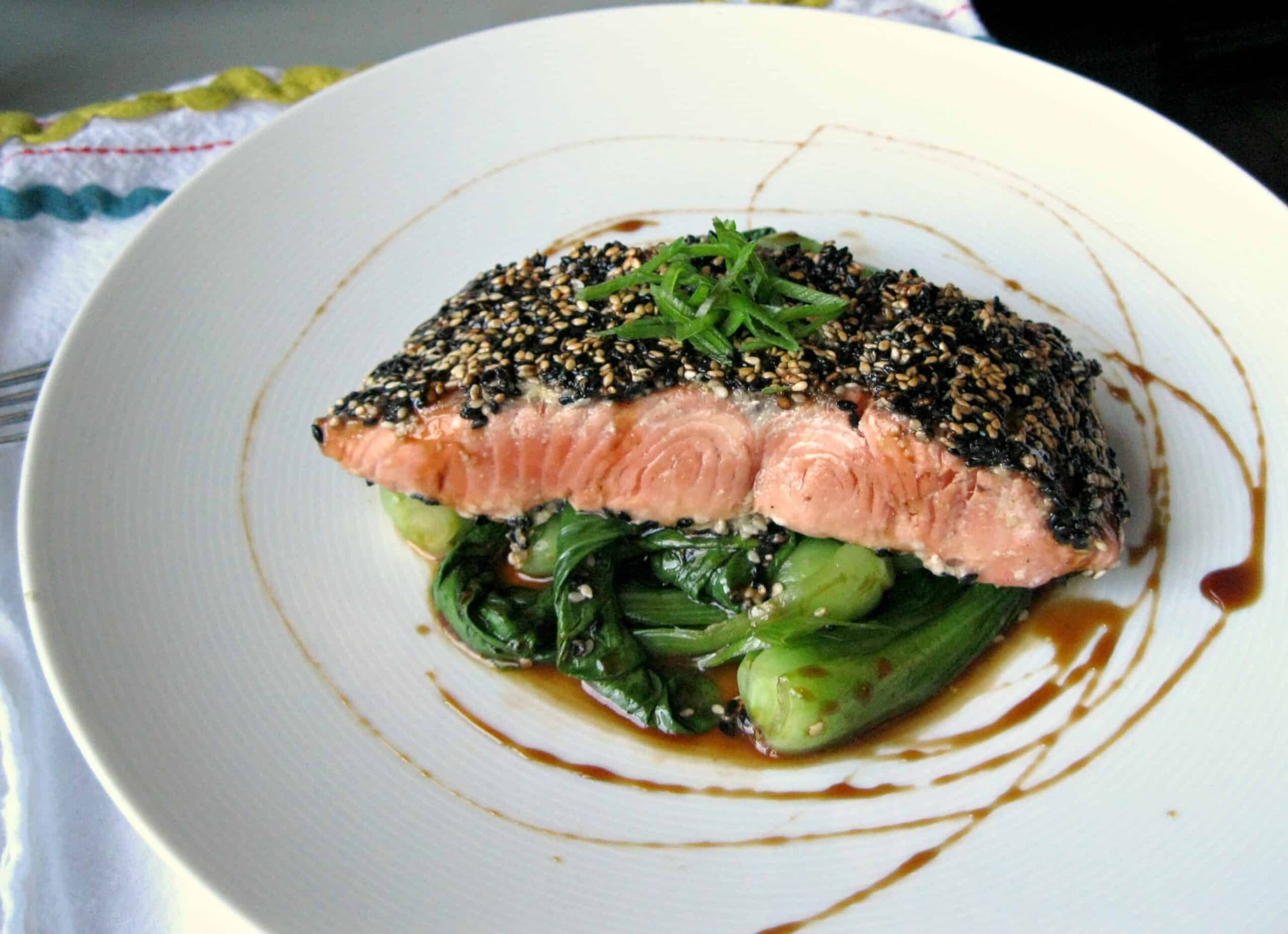 Sesame Crusted Bristol Bay Wild Sock- eye Salmon with Sweet Soy Glaze