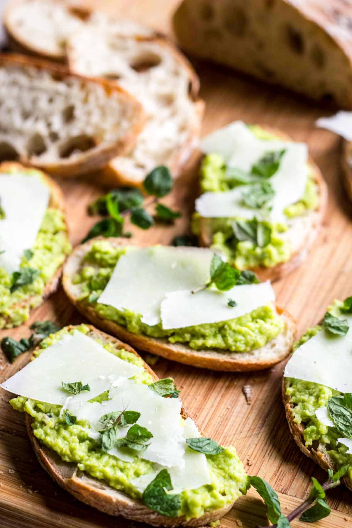 Fava Bean Crostini with Pecorino and Mint