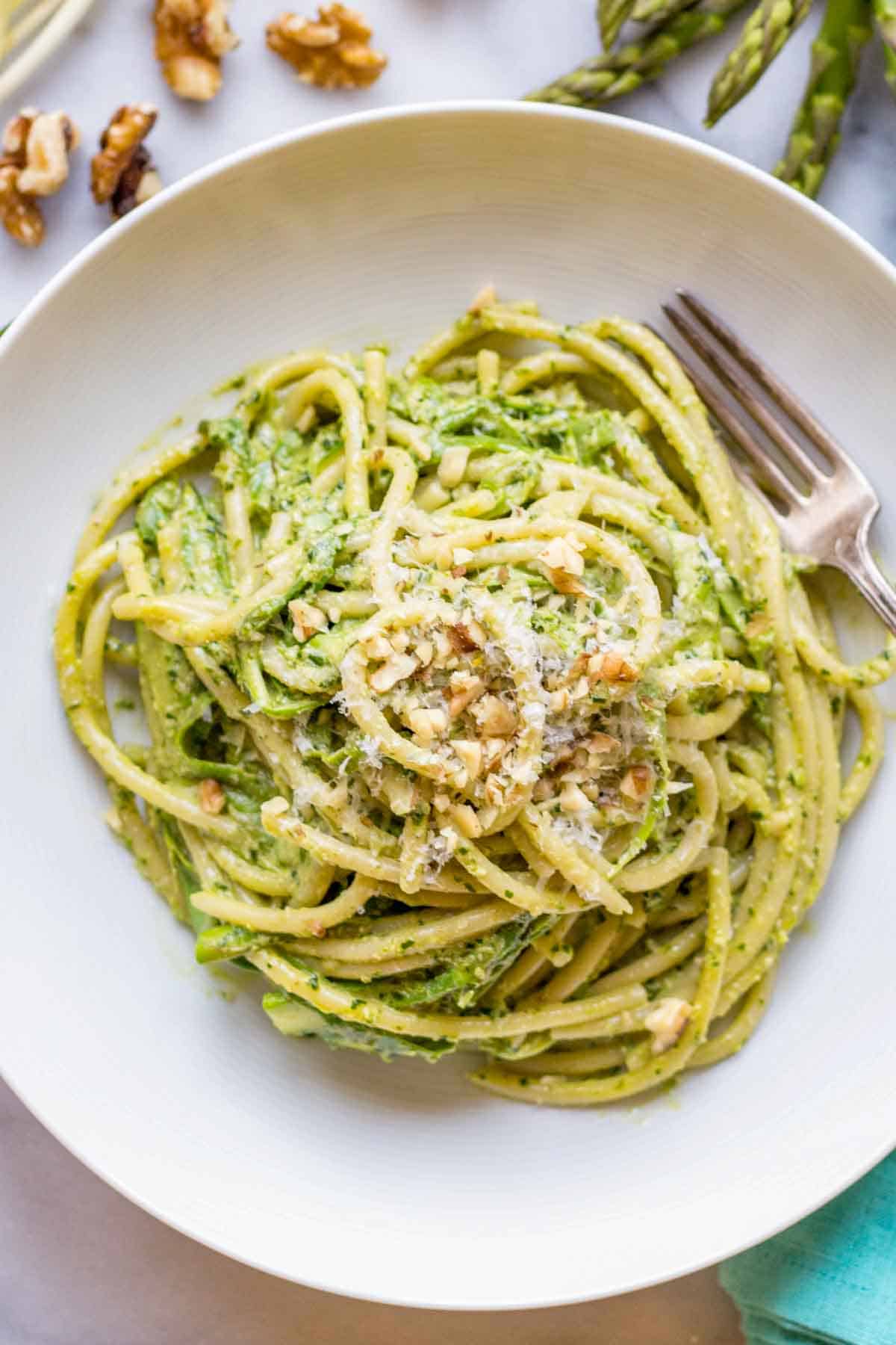 Pasta with Shaved Asparagus + Ramp Pesto Recipe