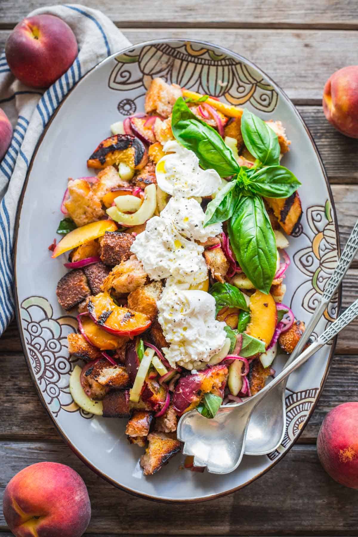 Grilled Peach Panzanella Salad with Burrata