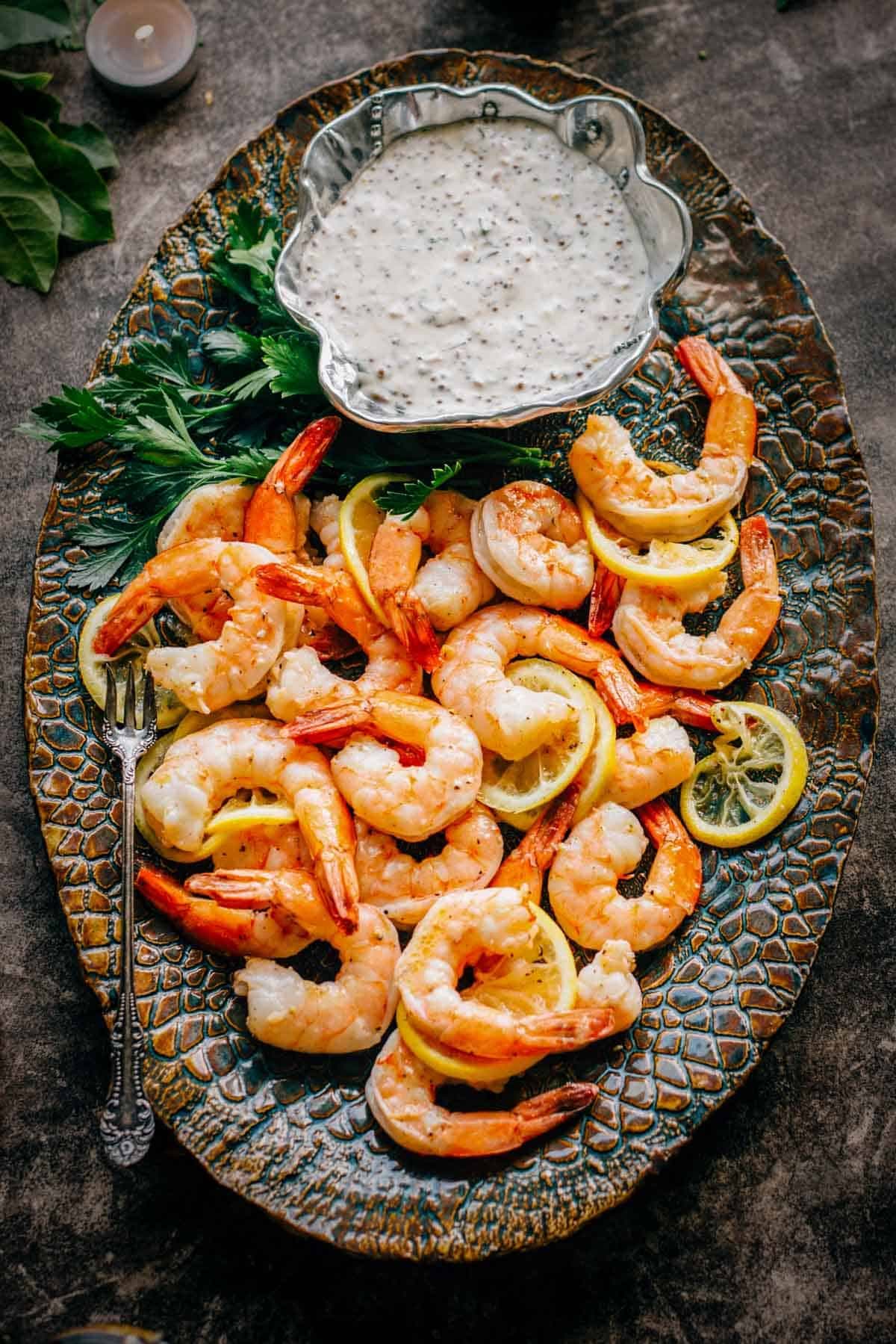 Roasted Shrimp Cocktail with Mustard Dipping Sauce