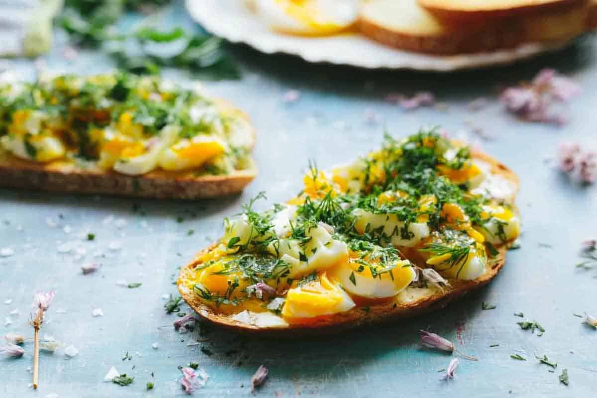 Smashed Eggs on Toast with Butter + Spring Herbs