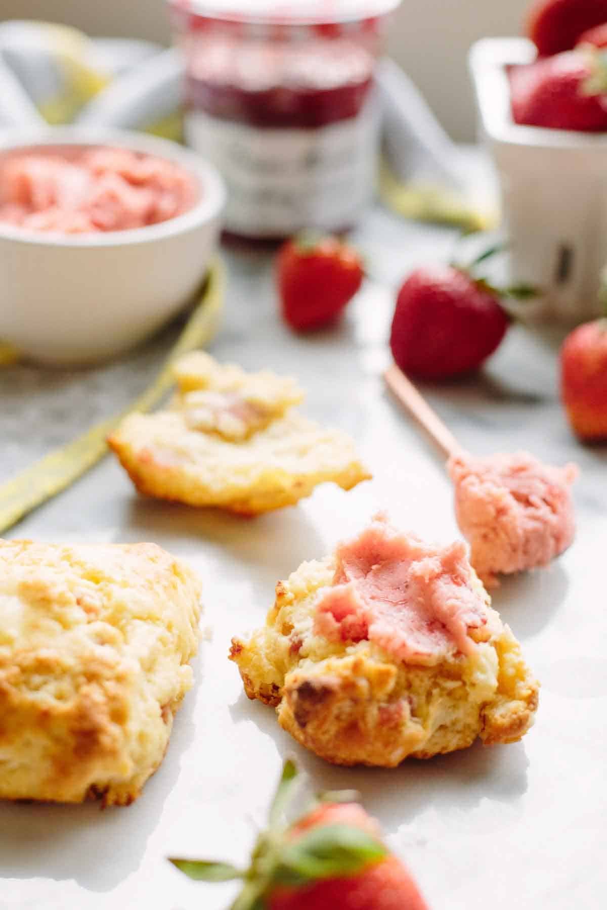 Prosciutto and Goat Cheese Scones with Whipped Strawberry Butter