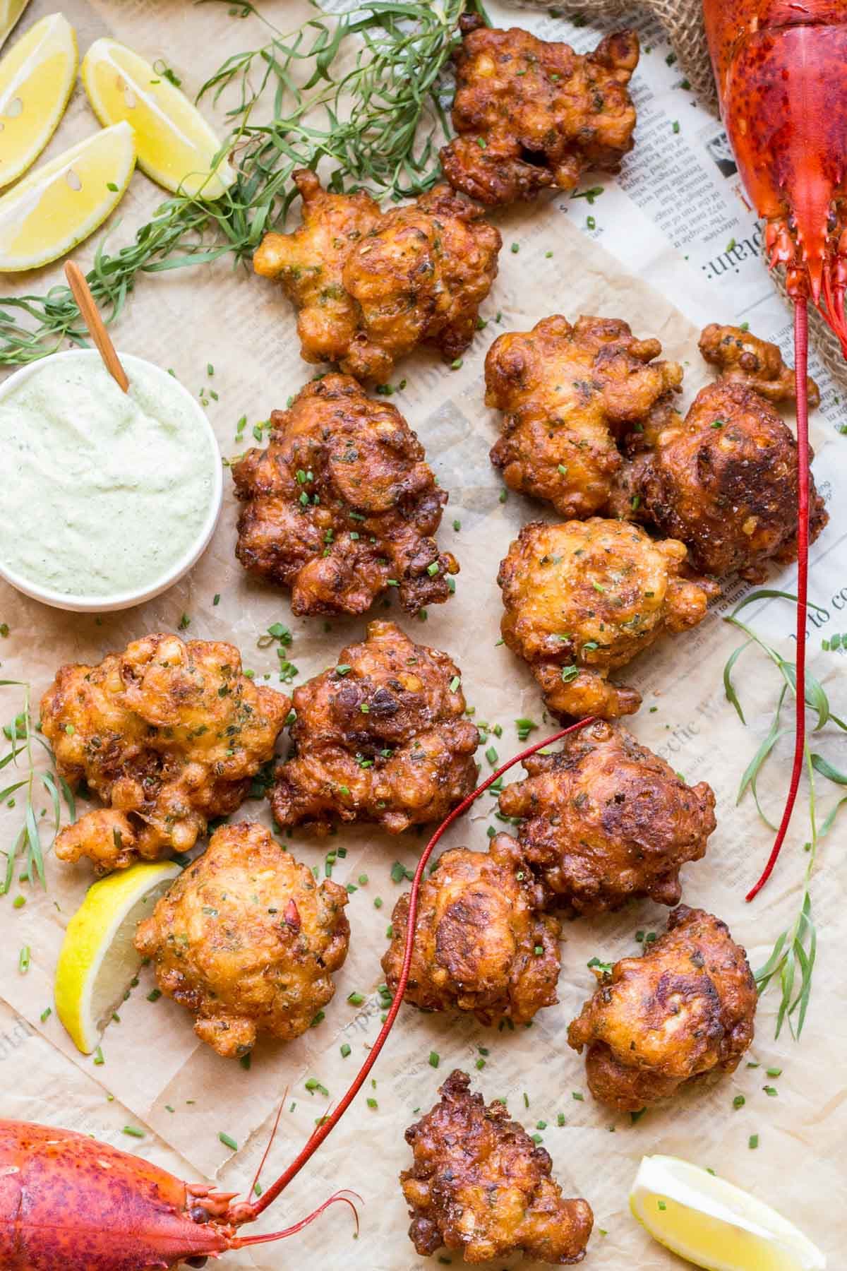 Lobster Corn Fritters with Tarragon Aioli