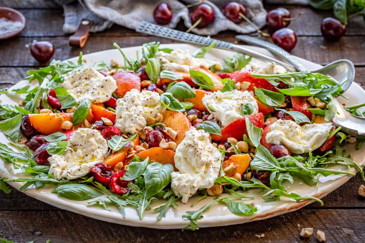 Cherry, Peach and Burrata Salad