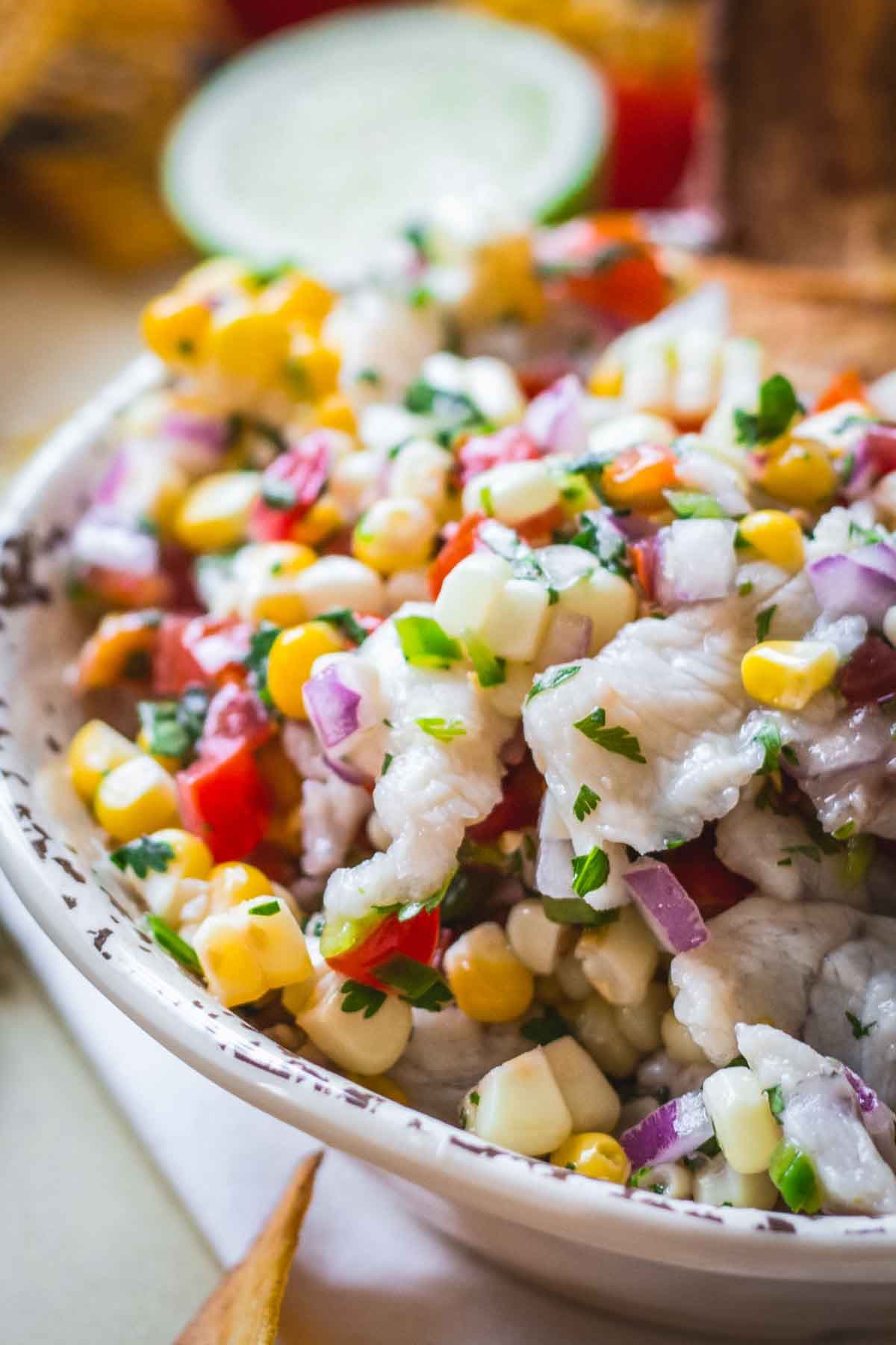 Fish Ceviche with Corn and Tomatoes