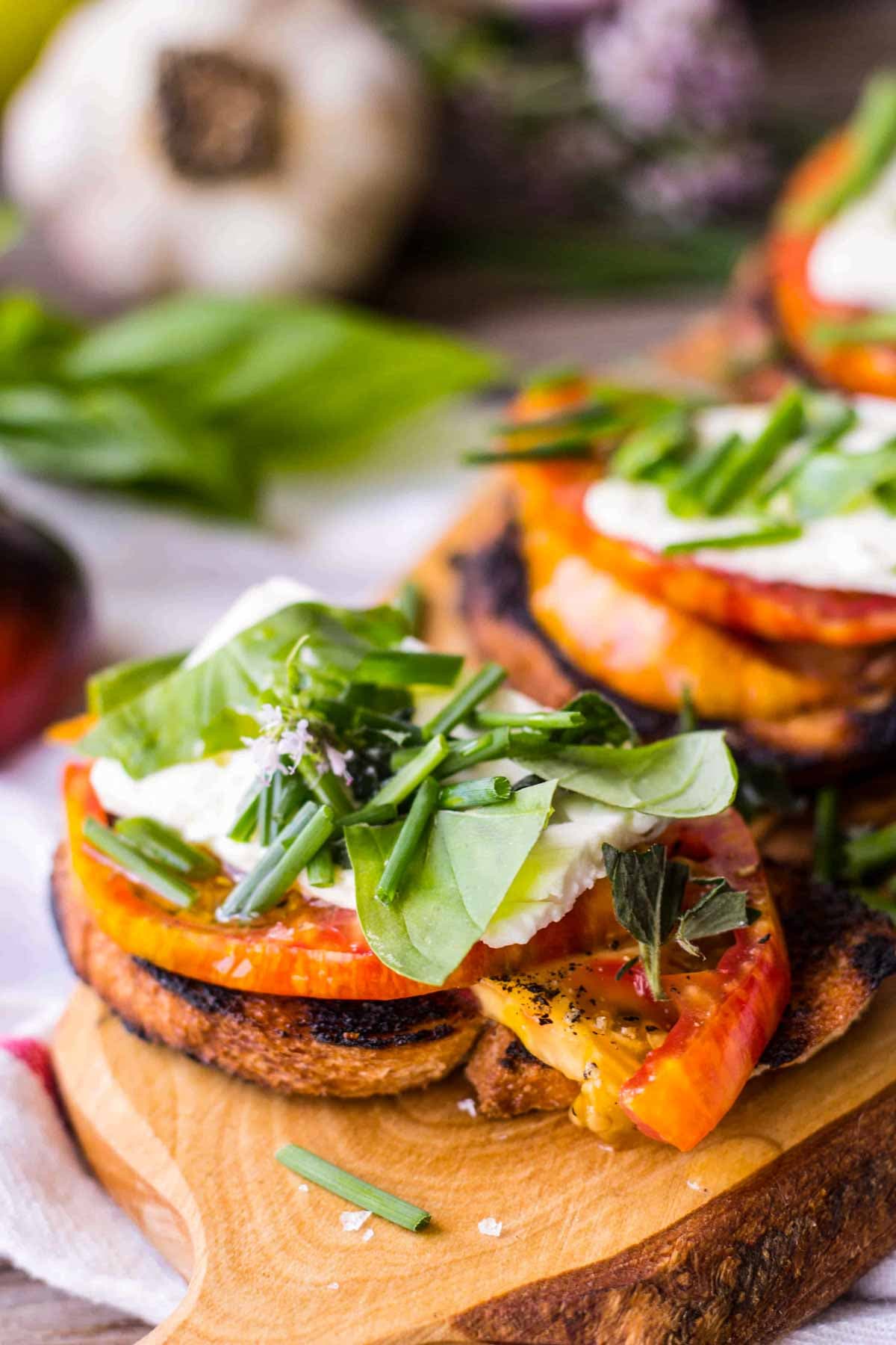 Heirloom Tomato Toasts with Feta and Herbs