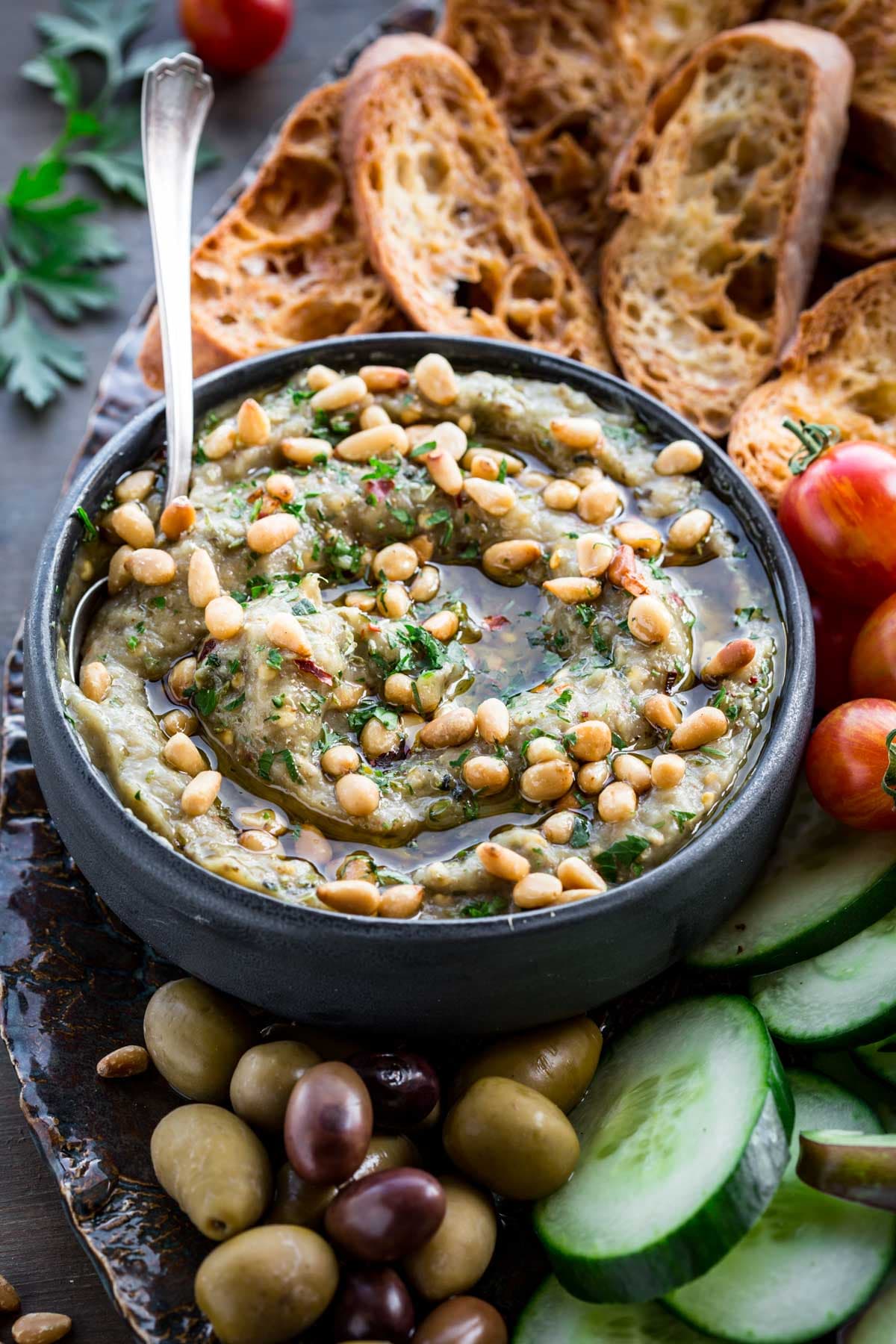 Eggplant Dip with Capers and Pine Nuts