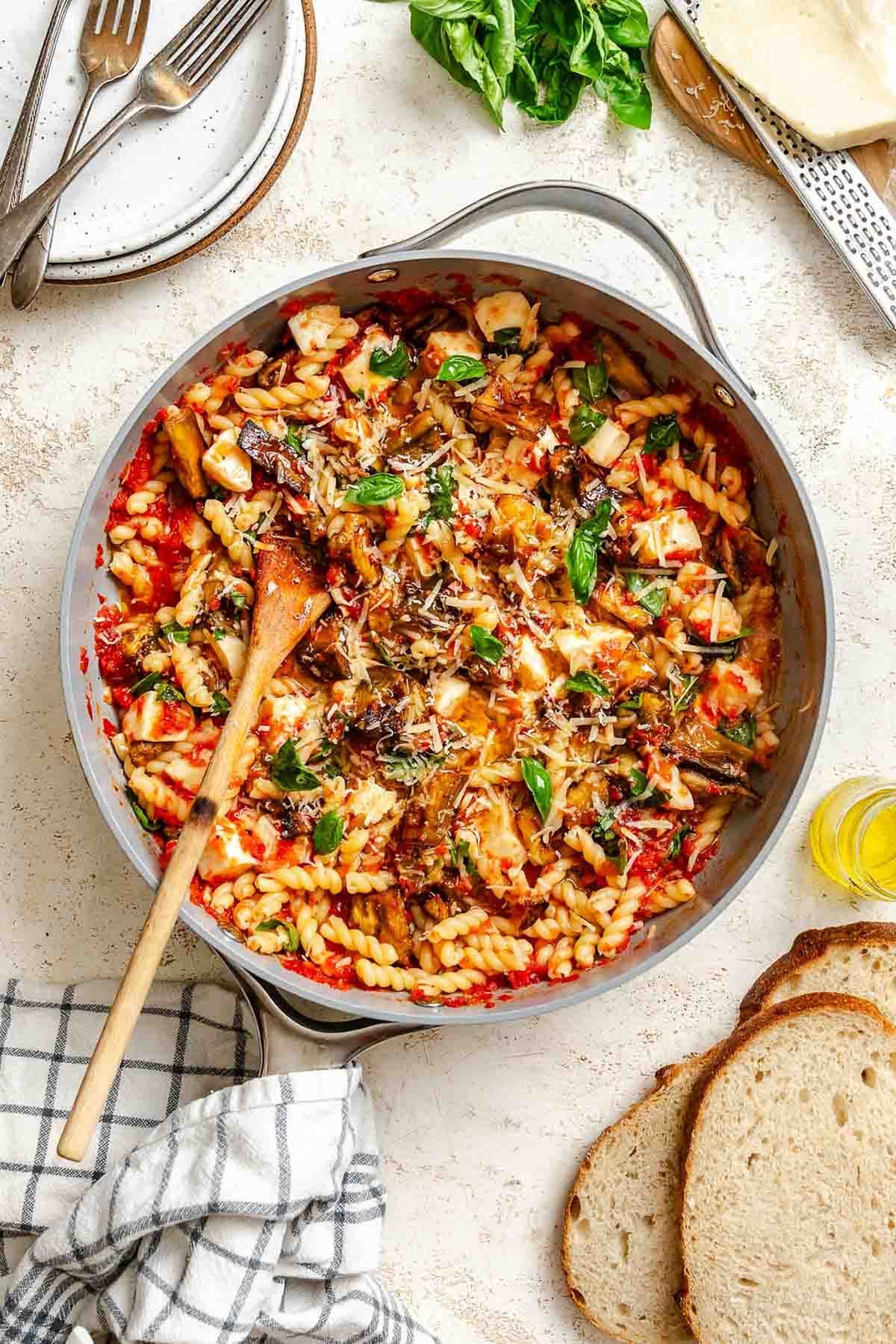 Roasted Eggplant Pasta with Tomatoes and Mozzarella