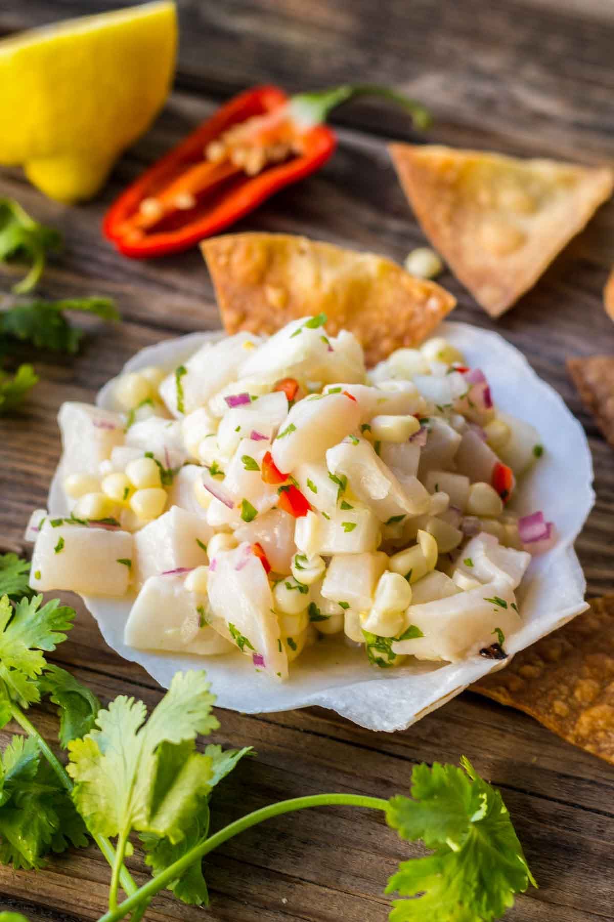 Scallop Ceviche with Corn and Cucumber