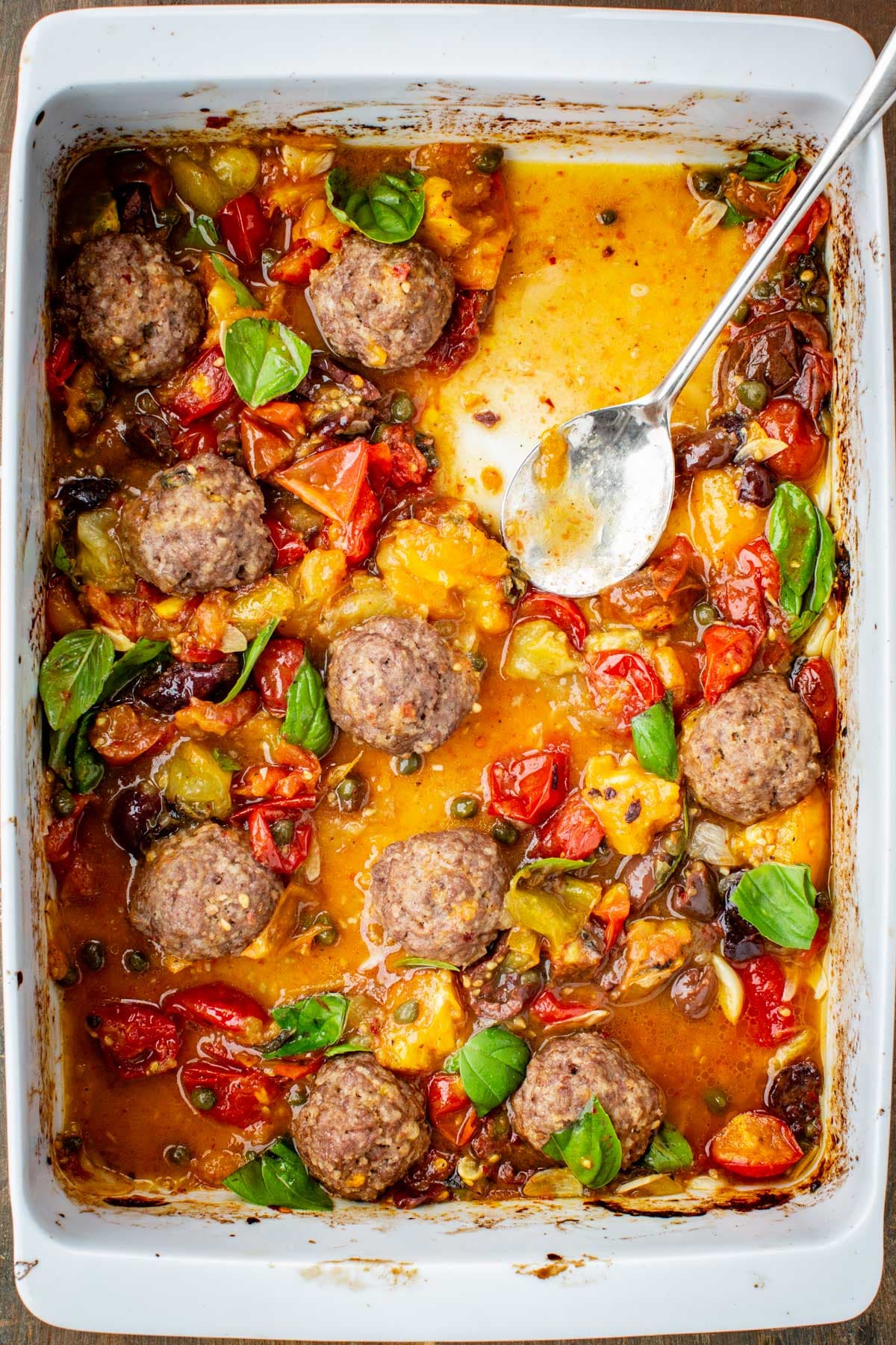 Baked Meatballs with Fresh Puttanesca Sauce