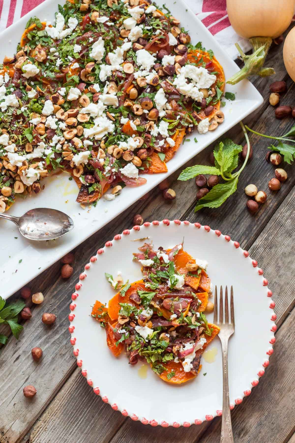 Roasted Butternut Squash with Hazelnuts and Goat Cheese