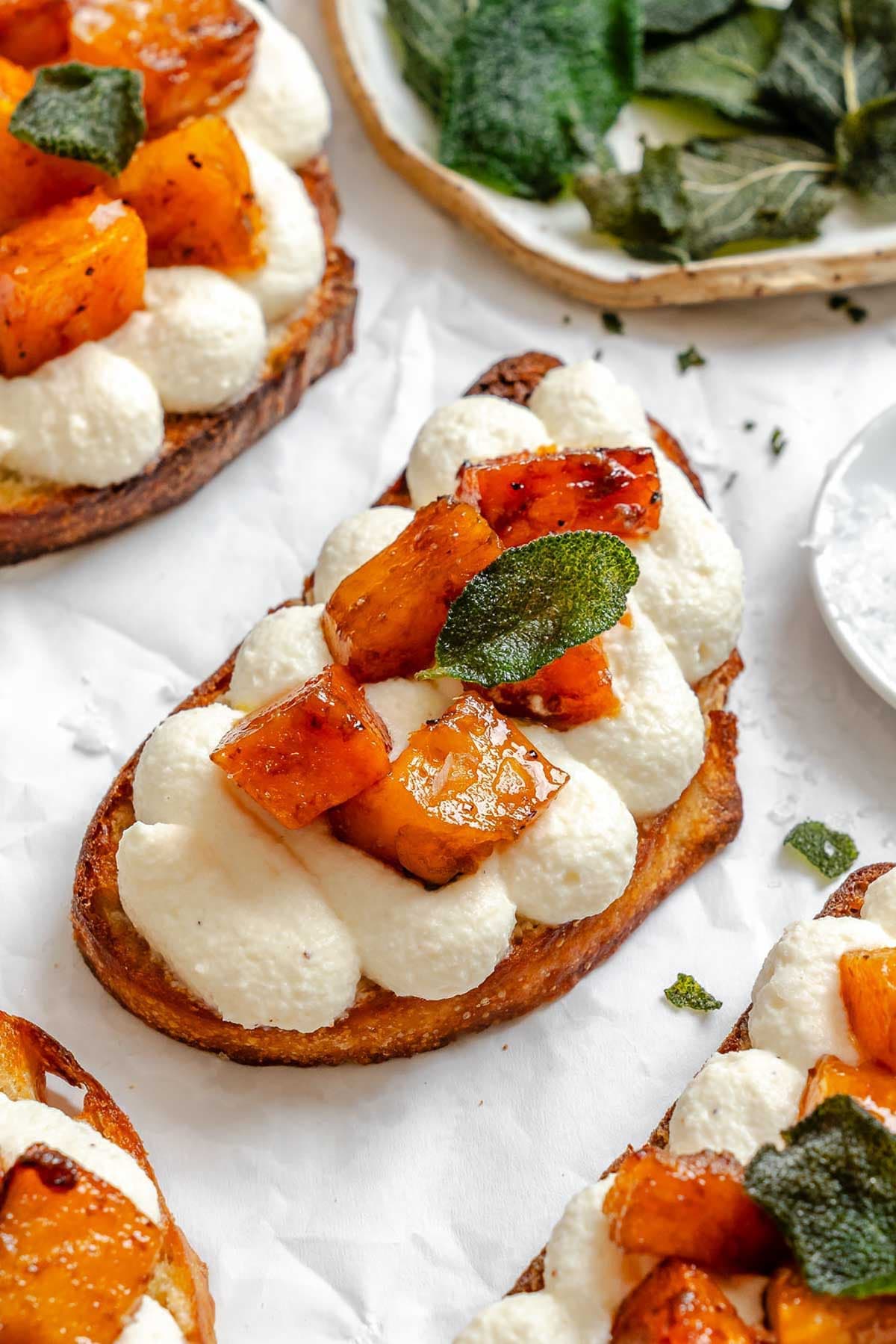 Roasted Pumpkin and Whipped Ricotta Crostini