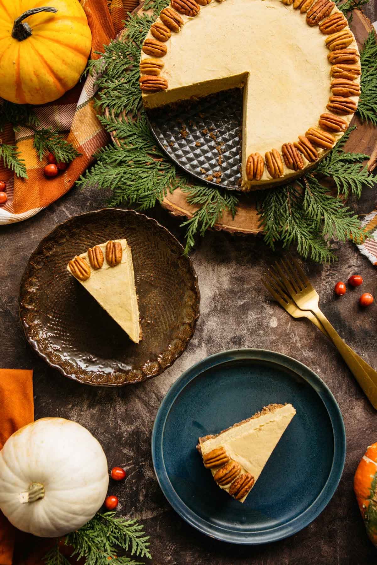 Vegan Pumpkin Cheesecake with Pecan Date Crust