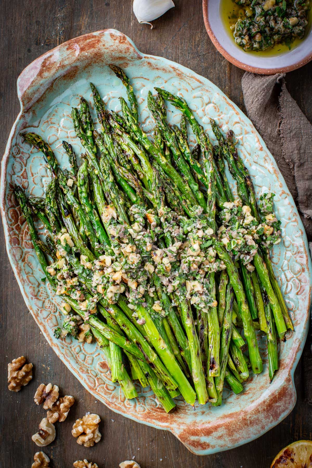Grilled Asparagus with Walnut Salsa Verde