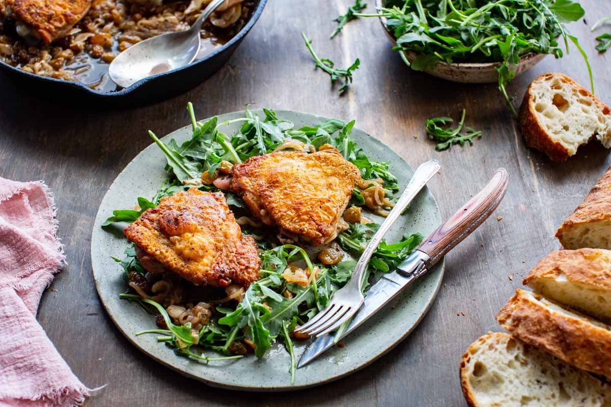 Crispy Chicken Thighs in Agrodolce