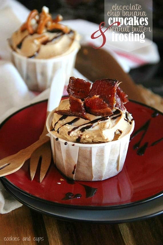 Chocolate Chip Banana Cupcakes with Peanut Butter Frosting