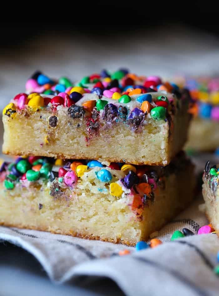 Rainbow Chip White Chocolate Blondies