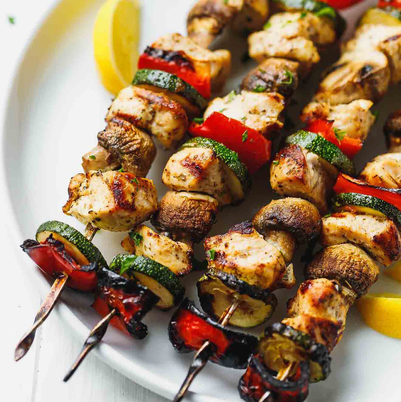 Grilled Chicken Kabobs with Mushrooms, Zucchini and Peppers
