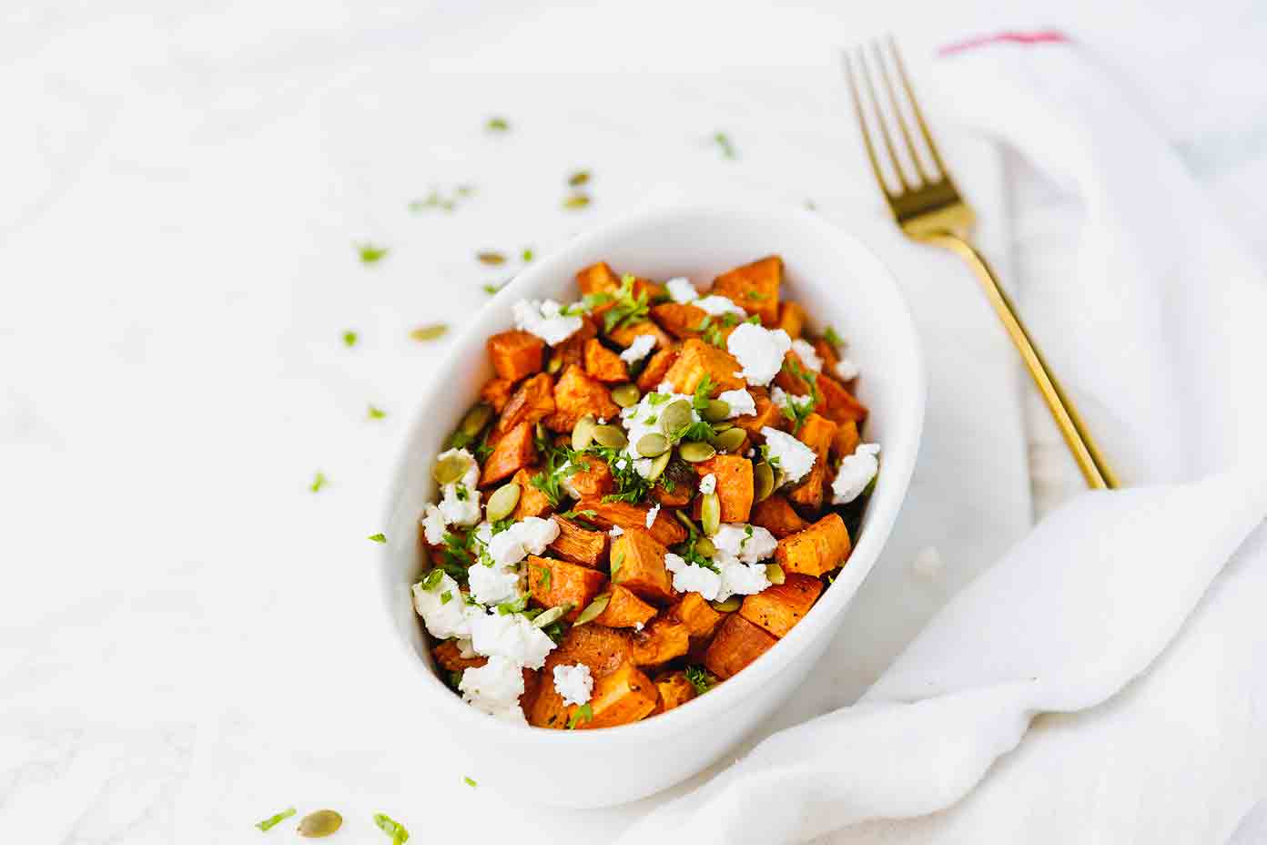Roasted Sweet Potatoes With Feta Cheese