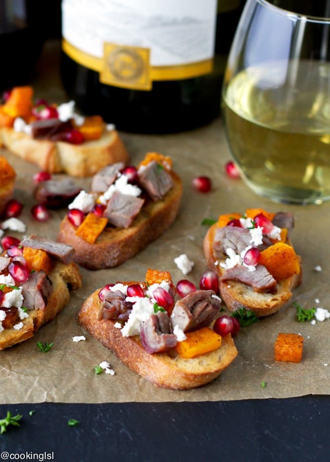Roasted Butternut Squash Steak and Pomegranate Crostini