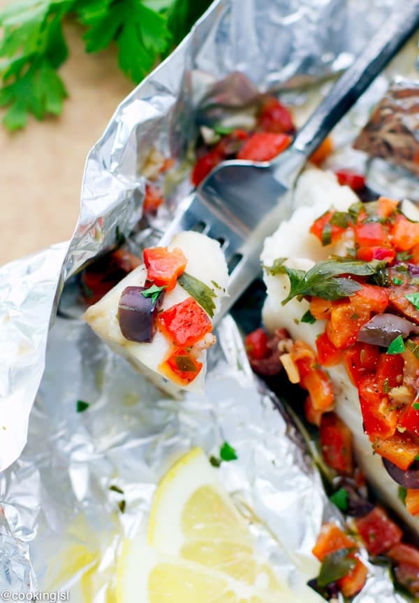 Sablefish In Foil With Peppers And Olives