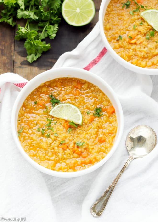 Curried Red Lentil Quinoa Soup