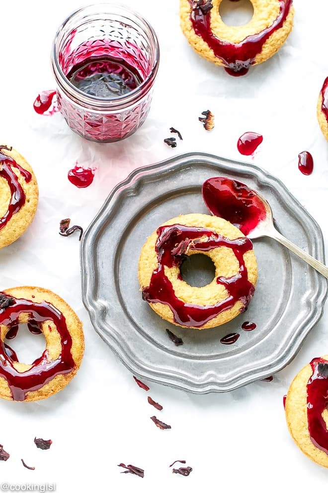 ALMOND MEAL DONUTS WITH HIBISCUS GLAZE