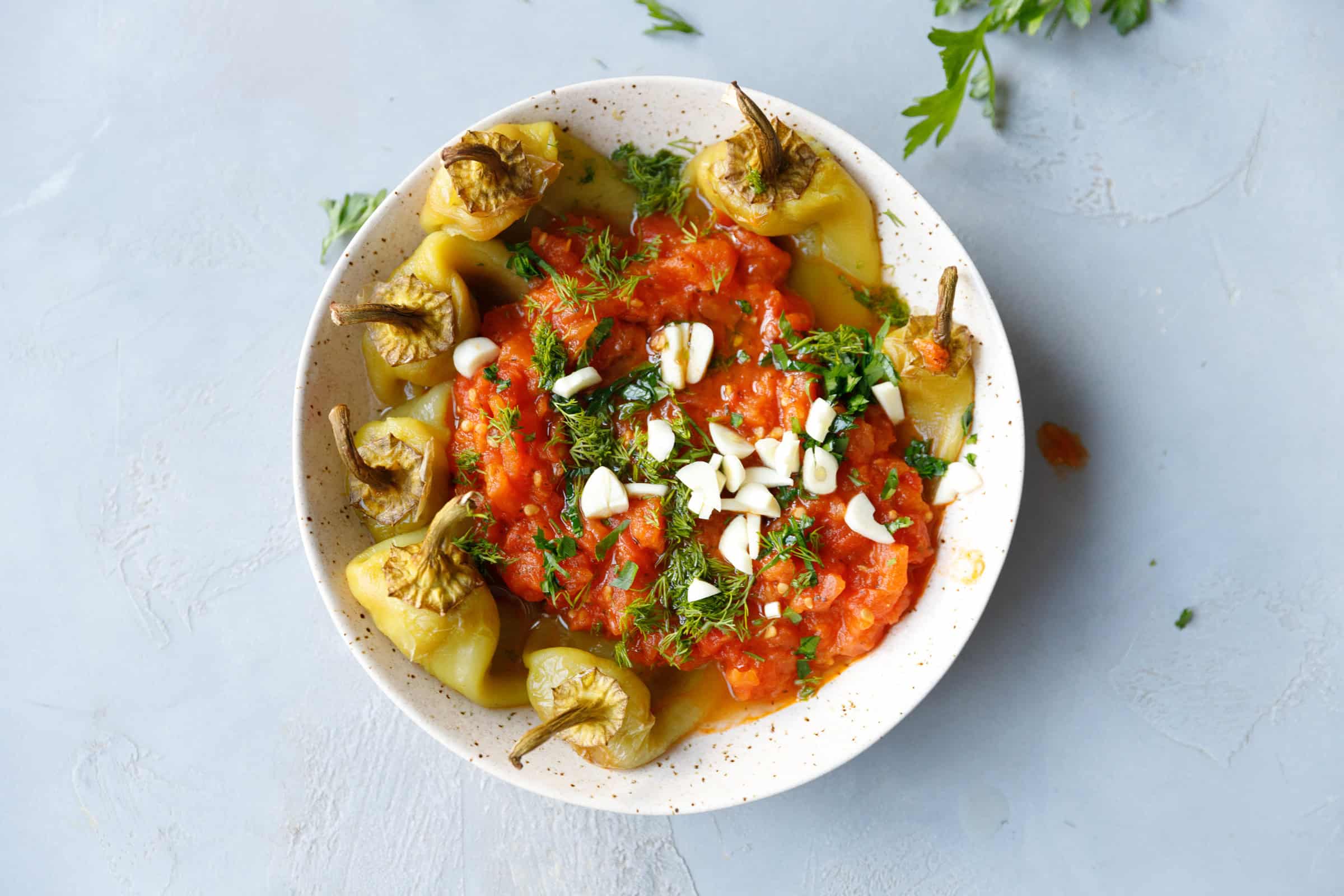 GRILLED PEPPERS WITH HOMEMADE TOMATO SAUCE