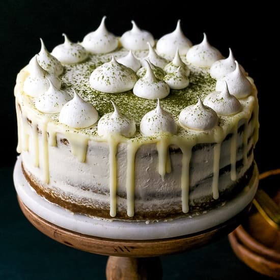 Matcha Layer Cake With White Chocolate Ganache Drip