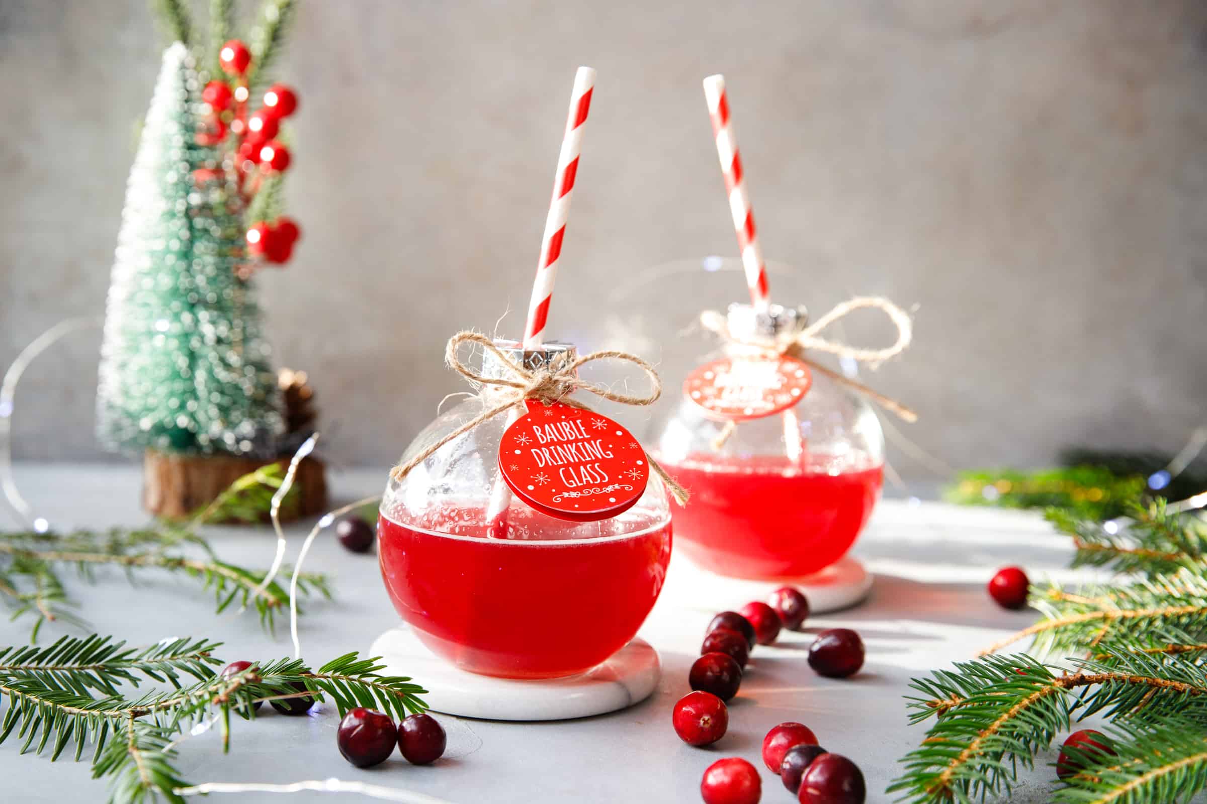 Bauble Glass Cranberry Gin Tonic Cocktail