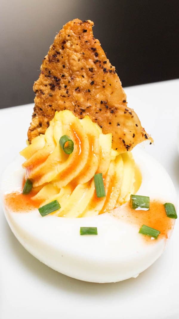 Deviled Eggs with Fried Chicken Skin