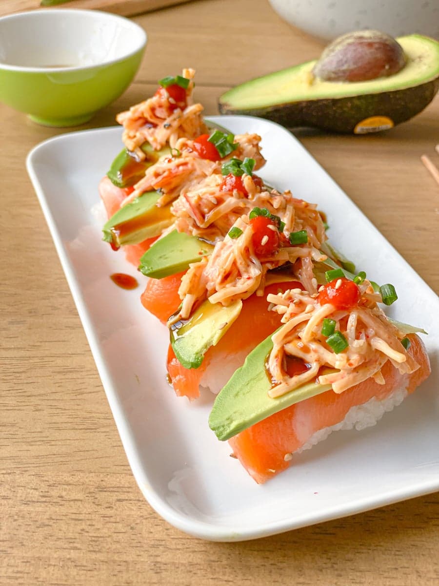 Salmon with Spicy Crab Sushi