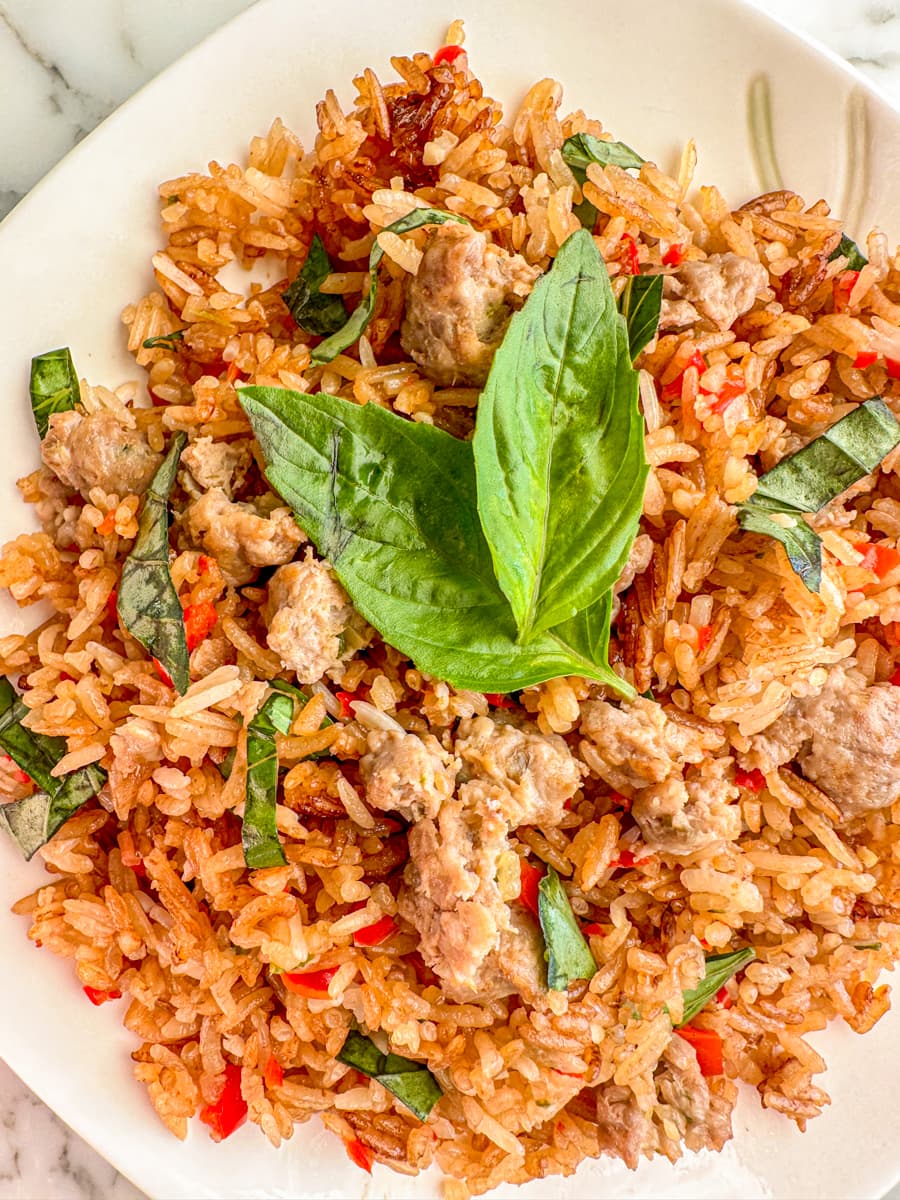 One Pot Rice with Minced Pork and Thai Basil