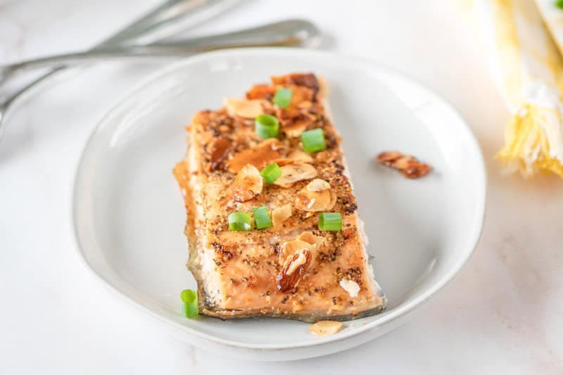 Quick Air Fryer Salmon Almondine with Lemon Butter Sauce