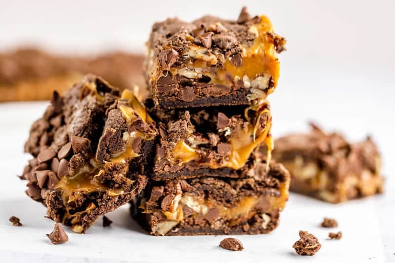 Turtle Brownies with Cake Mix