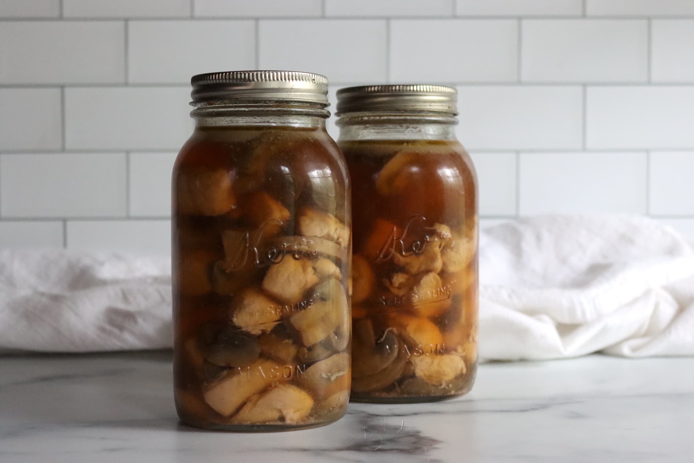 Chicken and Mushrooms in Garlic Sauce (Pressure Canning Recipe)