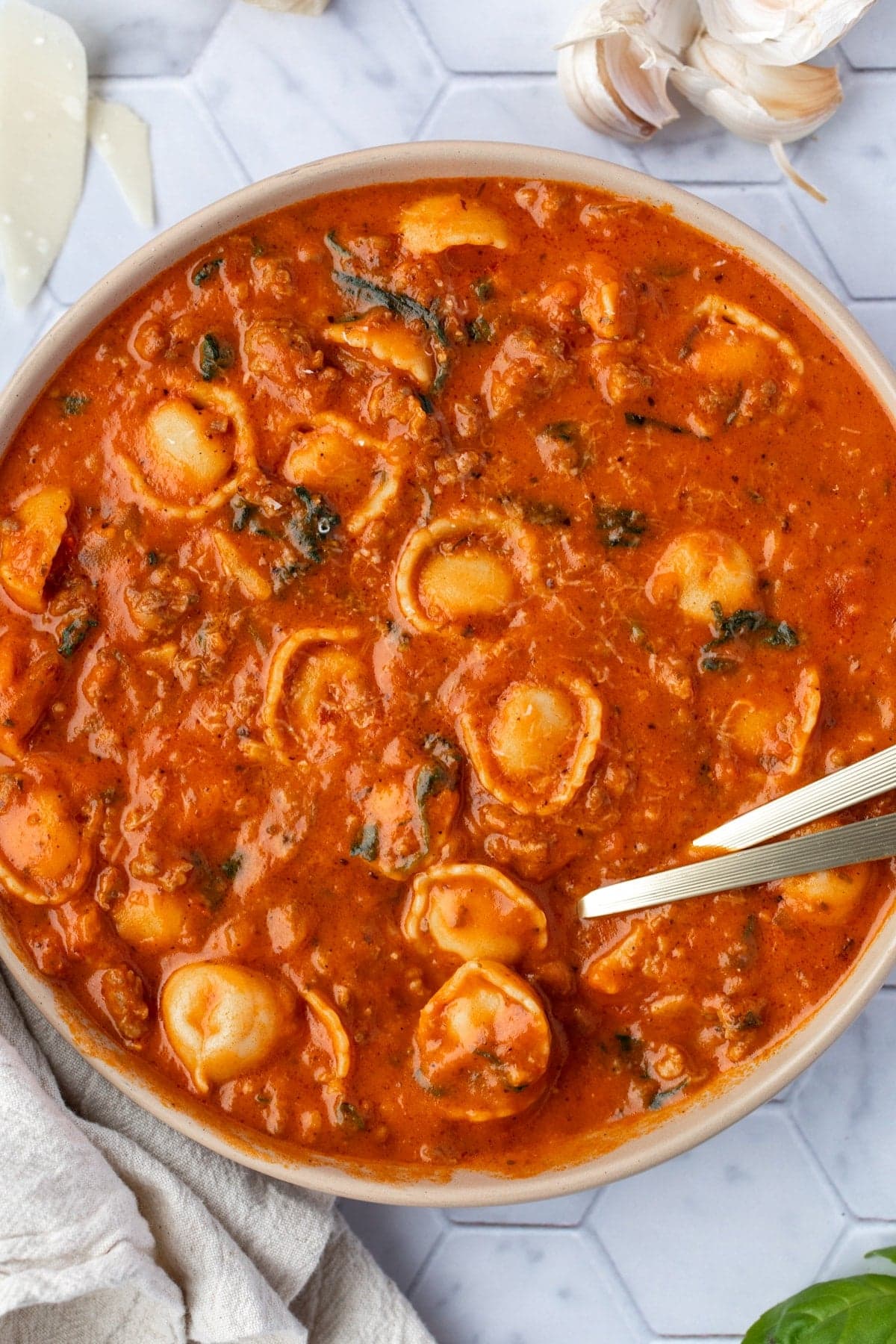Sausage and Tortellini Soup with Spinach